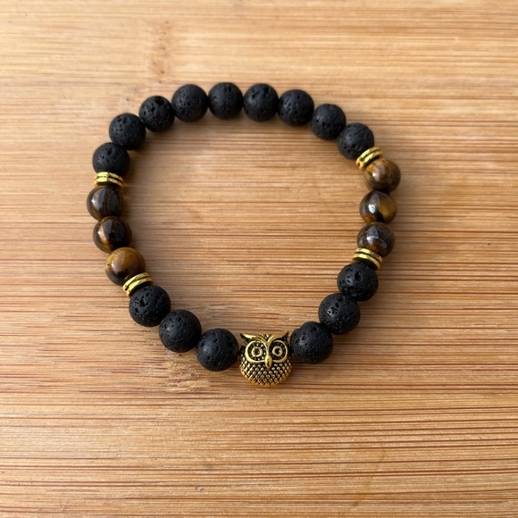 Hand Crafted Jewelry - Black and Gold Beaded Owl Bracelet